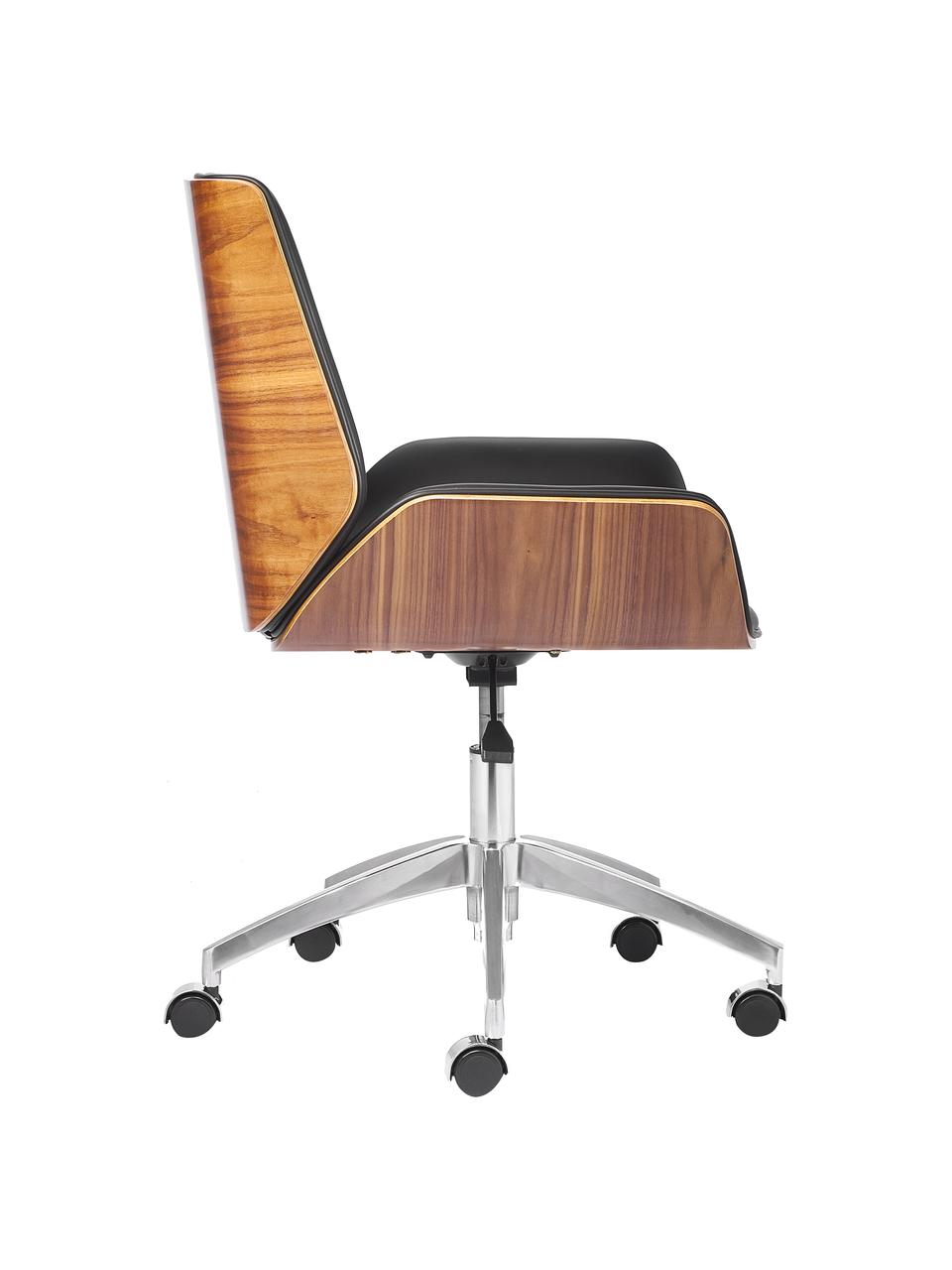 Kunstleren bureaustoel Rouven, in hoogte verstelbaar, Zitvlak: kunstleer, polyurethaan b, Zitvlak: gefineerd grenenhout, Poten: gecoat metaal, Zwart, houtkleurig, B 60 x H 52 cm