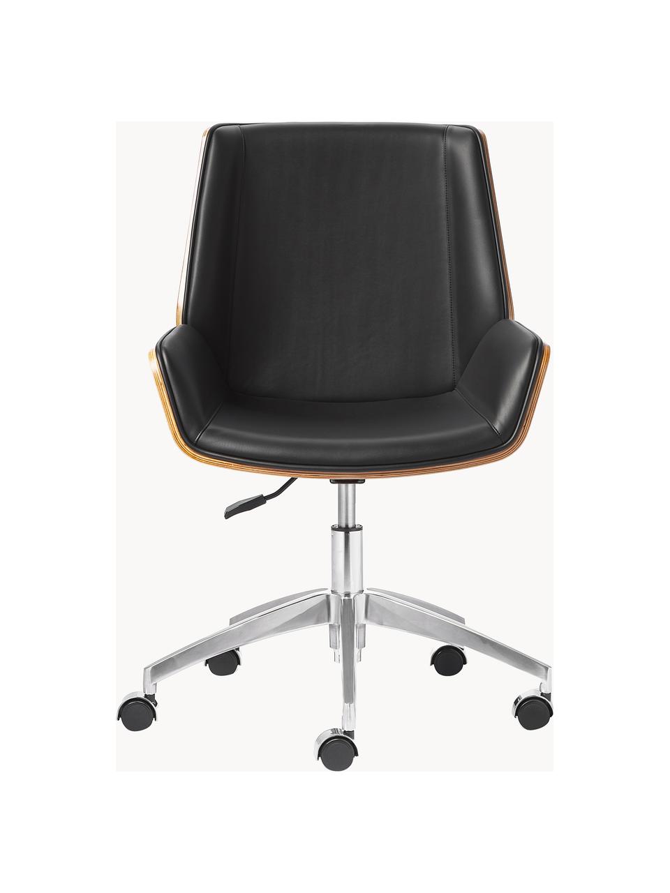 Chaise de bureau en cuir synthétique Rouven, hauteur ajustable, Cuir synthétique noir, bois, larg. 60 x prof. 52 cm