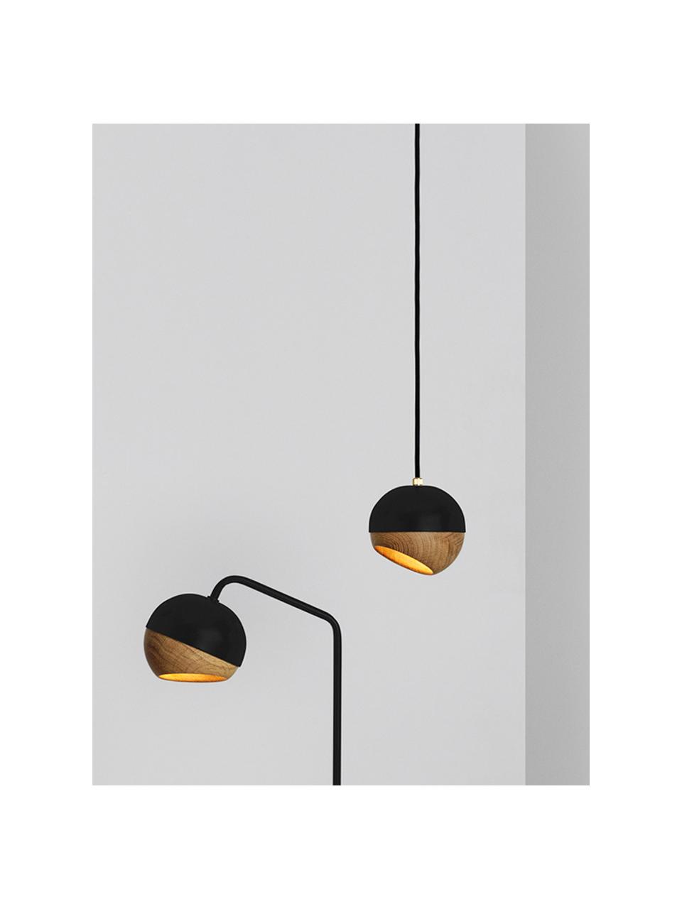 Kleine hanglamp Ray, Zwart, eikenhout, Ø 12 x H 10 cm