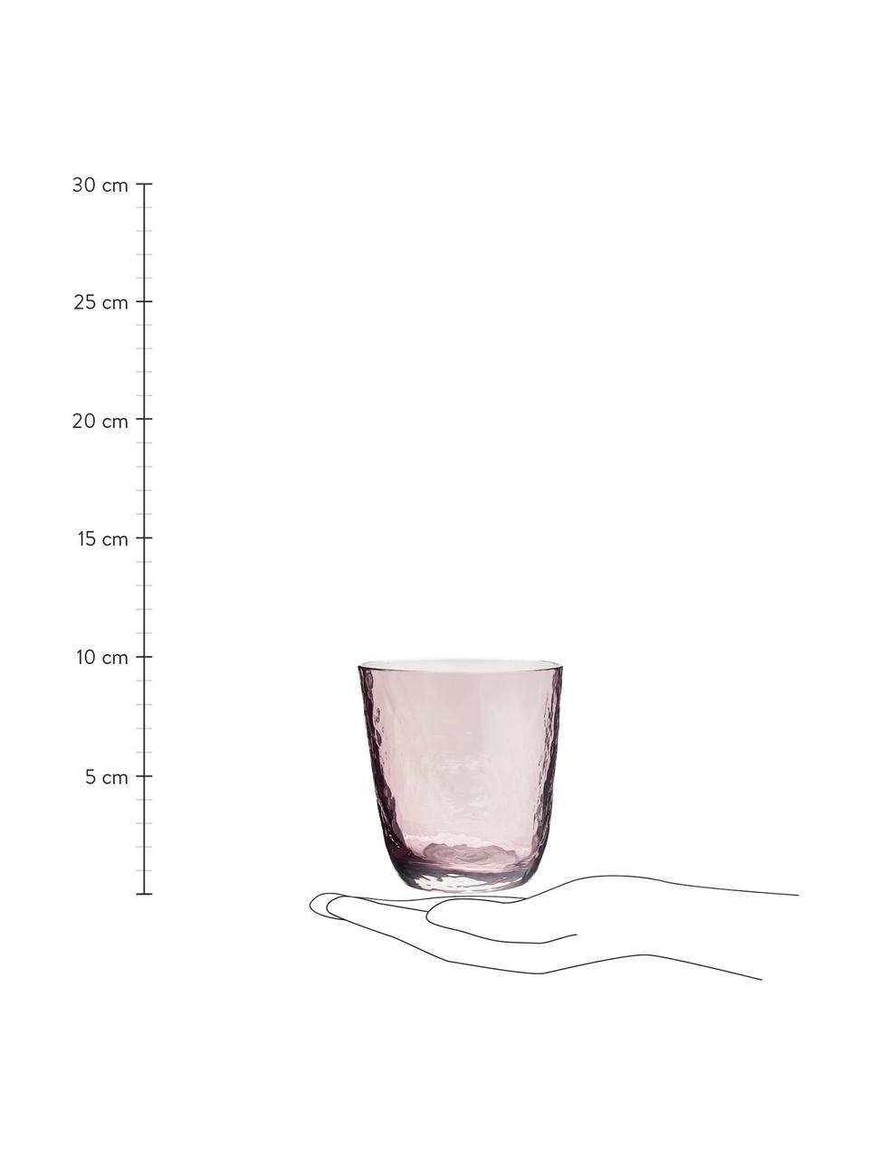 Ručne fúkané poháre na vodu Hammered, 4 ks, Fúkané sklo, Fialová, priehľadná, Ø 9 x V 10 cm, 250 ml