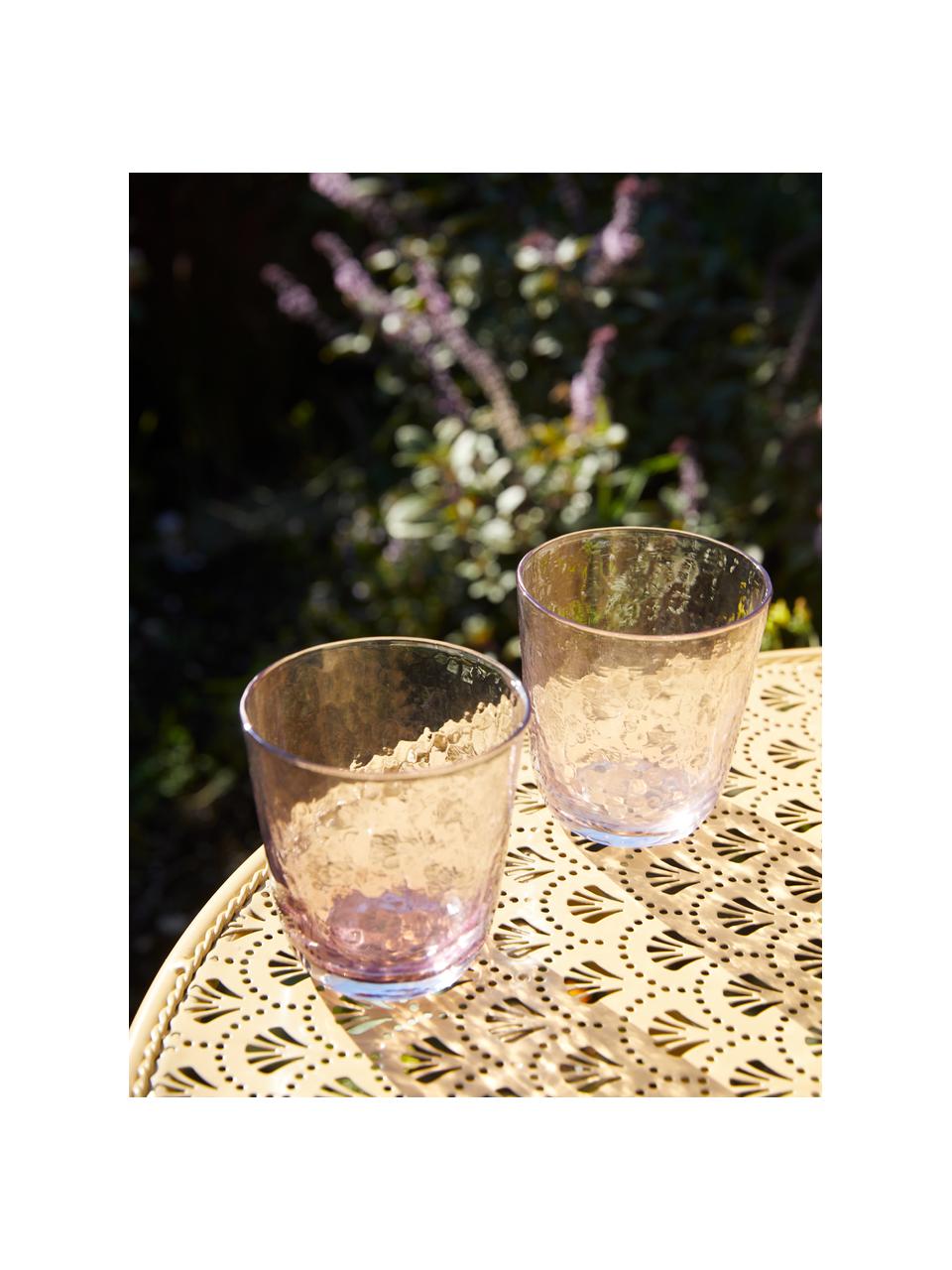 Vasos de vidrio soplado artesanalmente Hammered, 4 uds., Vidrio soplado artesanalmente, Lila, transparente, Ø 9 x Al 10 cm, 250 ml