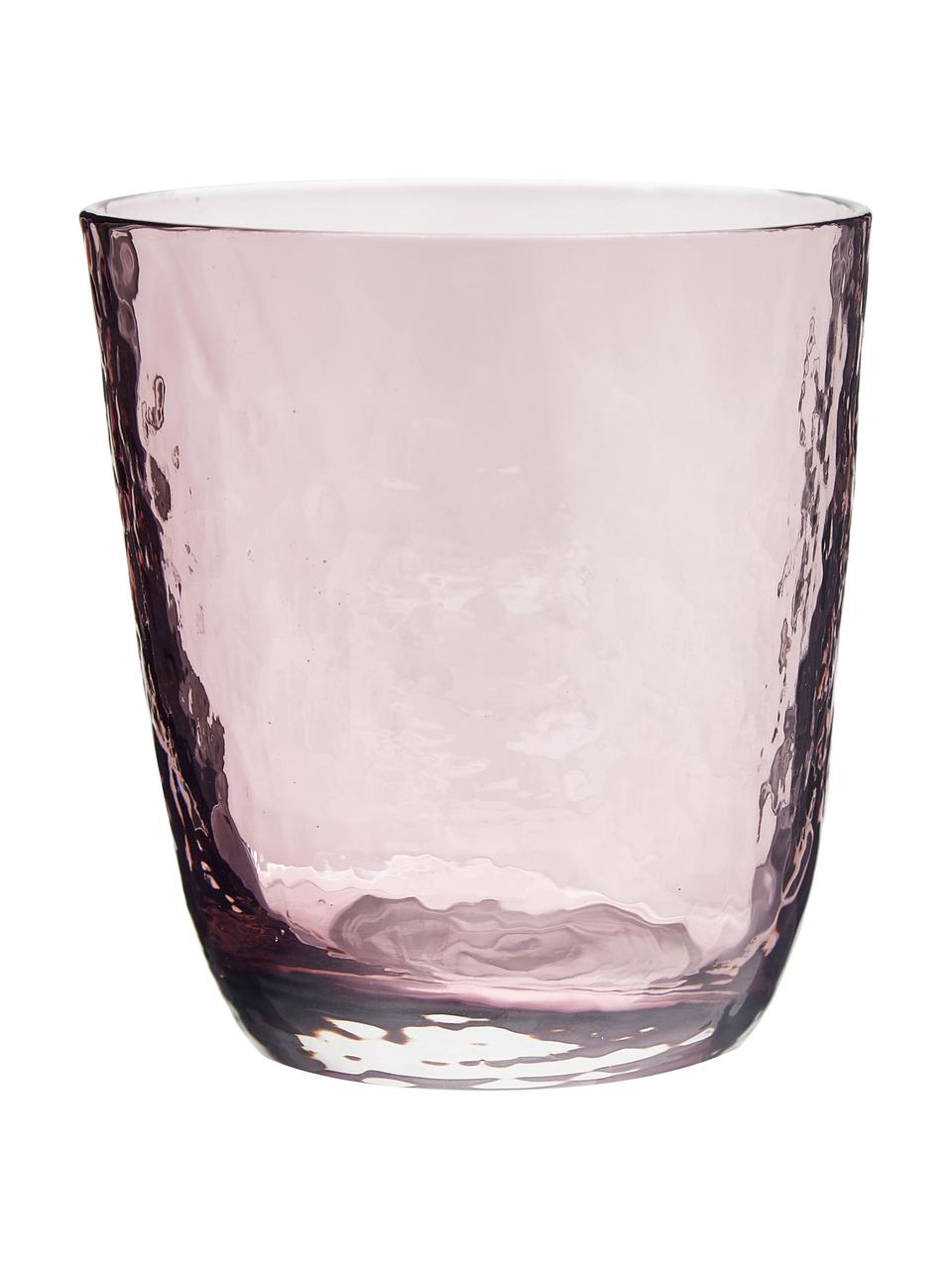 Vasos de vidrio soplado artesanalmente Hammered, 4 uds., Vidrio soplado artesanalmente, Lila transparente, Ø 9 x Al 10 cm, 250 ml