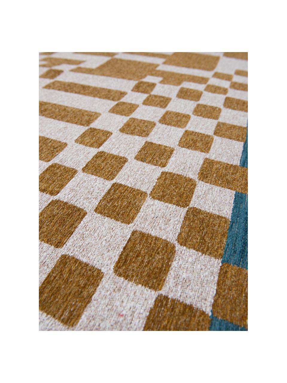 Tapis avec motif graphique Honey, 100 % polyester, Ocre, blanc cassé, bleu, larg. 80 x long. 150 cm (taille XS)