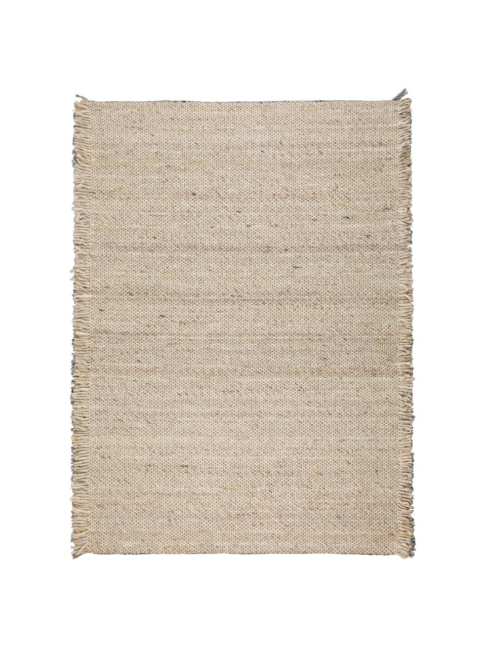 Wollen vloerkleed Frills in beige/geel met franjes, 170 x 240 cm, Bovenzijde: 100% wol, Onderzijde: 100% katoen Bij wollen vl, Beige, geel, B 170 x L 240 cm (maat M)