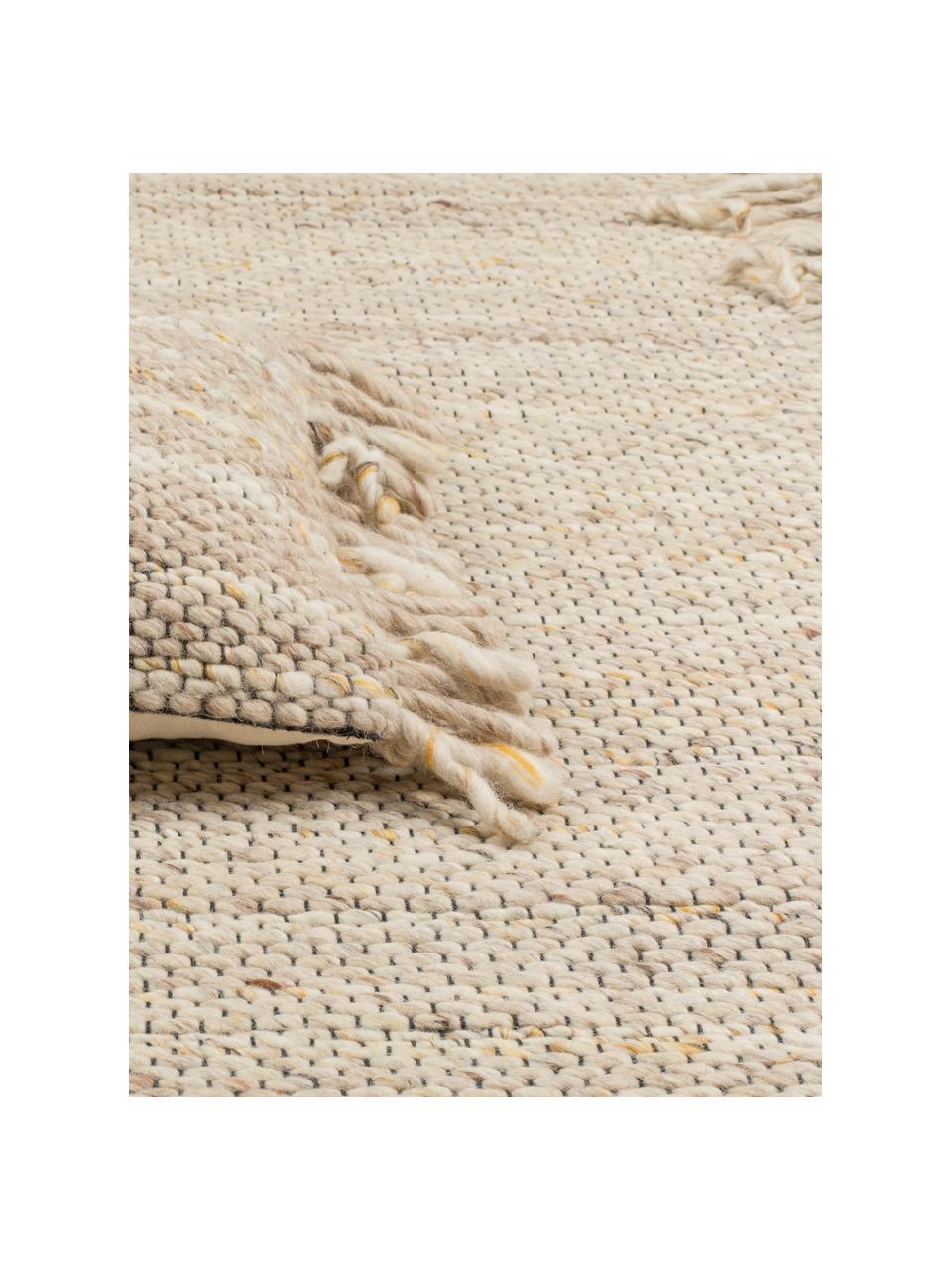 Wollen vloerkleed Frills in beige/geel met franjes, 170 x 240 cm, Bovenzijde: 100% wol, Onderzijde: 100% katoen Bij wollen vl, Beige, geel, B 170 x L 240 cm (maat M)