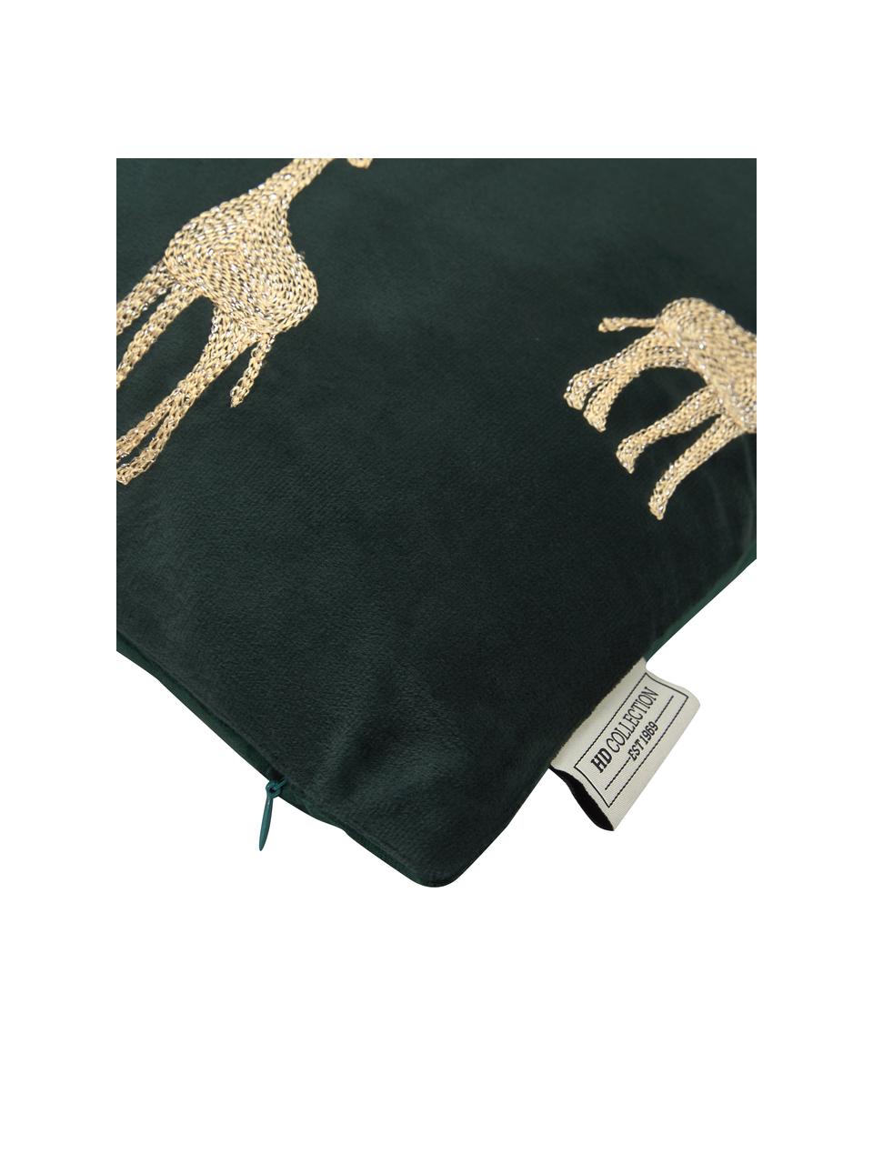 Besticktes Samt-Kissen Giraffe in Grün/Gold, mit Inlett, 100% Samt (Polyester), Grün, Goldfarben, 45 x 45 cm