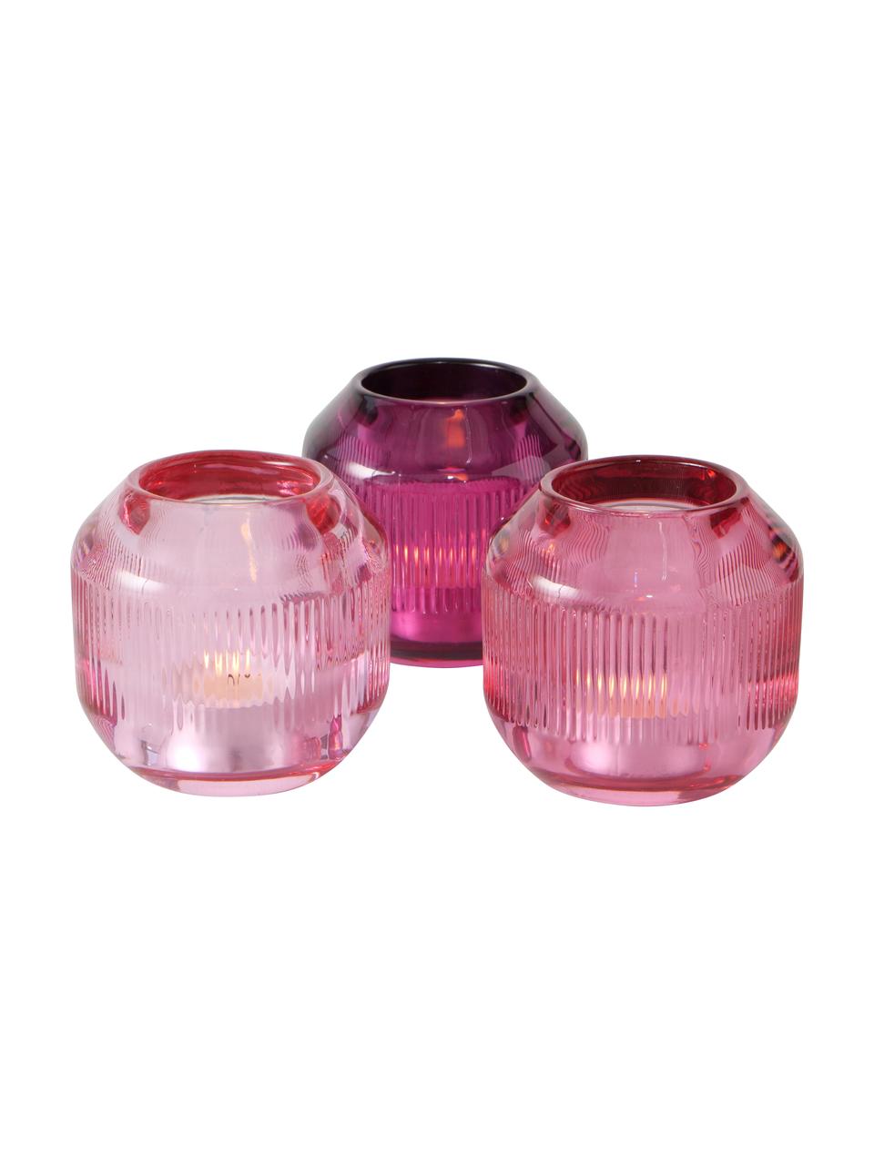 Set de portavelas Scara, 3 uds., Vidrio, Tonos rosa, Ø 9 x Al 9 cm