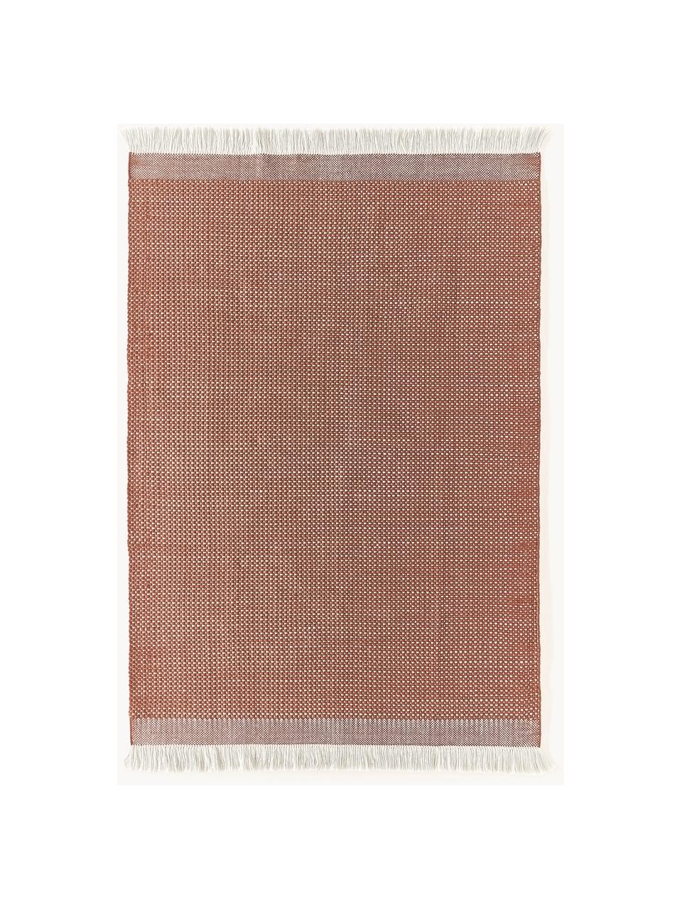 Flachgewebter Teppich Ryder mit Fransen, 100 % Polyester, GRS-zertifiziert, Terrakotta, Weiß, B 120 x L 180 cm (Größe S)