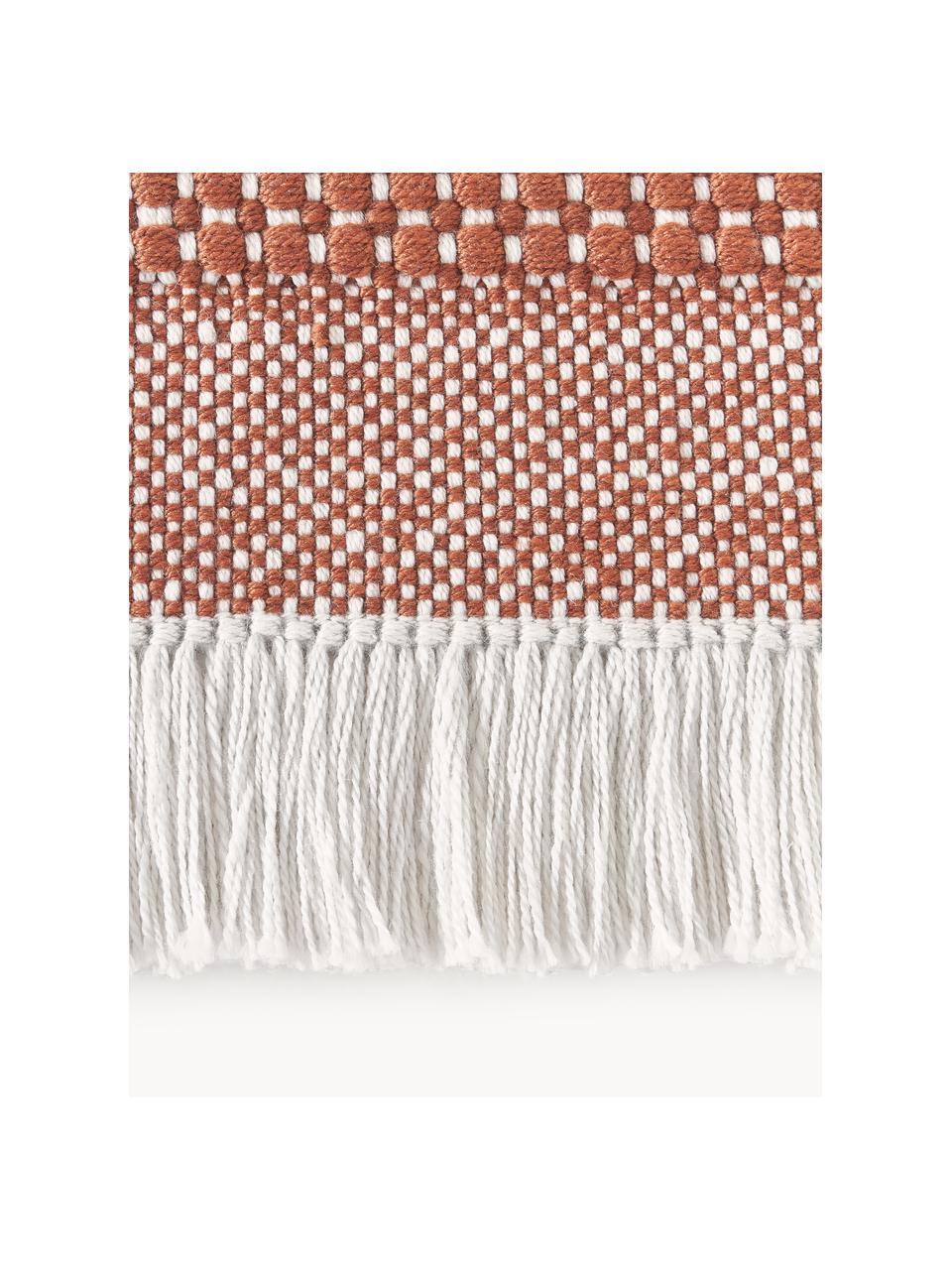 Flachgewebter Teppich Ryder mit Fransen, 100 % Polyester, GRS-zertifiziert, Terrakotta, Weiß, B 120 x L 180 cm (Größe S)