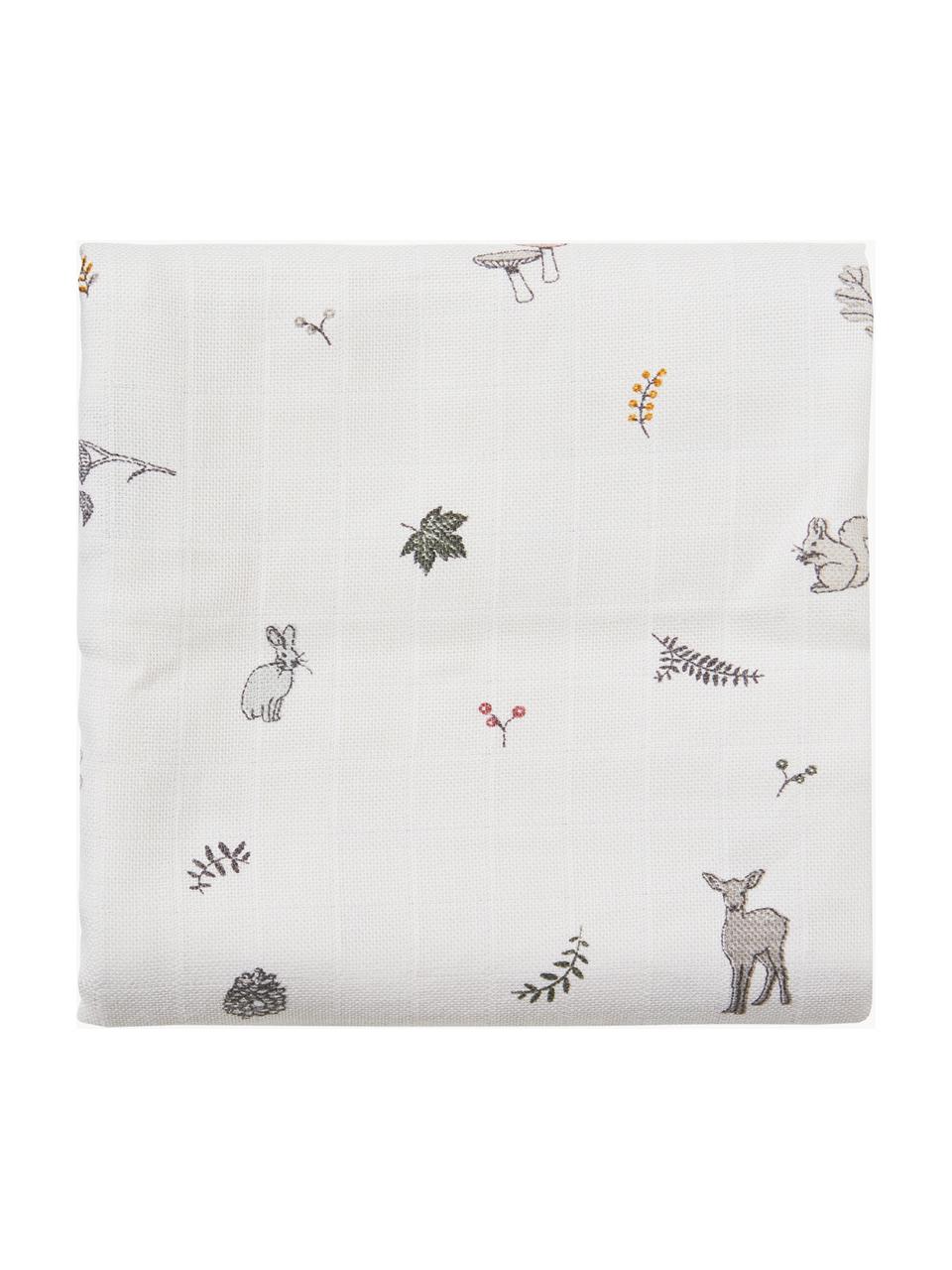 Muselinas Fawn, 2 uds., 100% algodón ecológico con certificado GOTS, Blanco, motivo de bosque, An 70 x L 70 cm