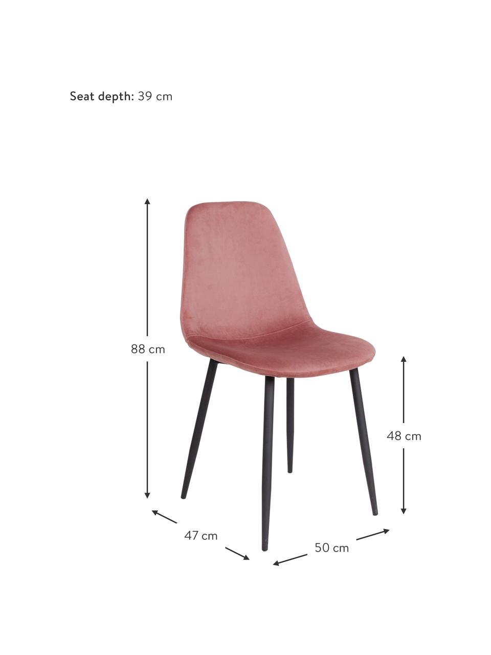 Sedia imbottita in velluto Stockholm, Rivestimento: velluto 25.000 cicli di s, Piedini: metallo verniciato, Velluto rosa, nero, Larg. 50 x Alt. 47 cm