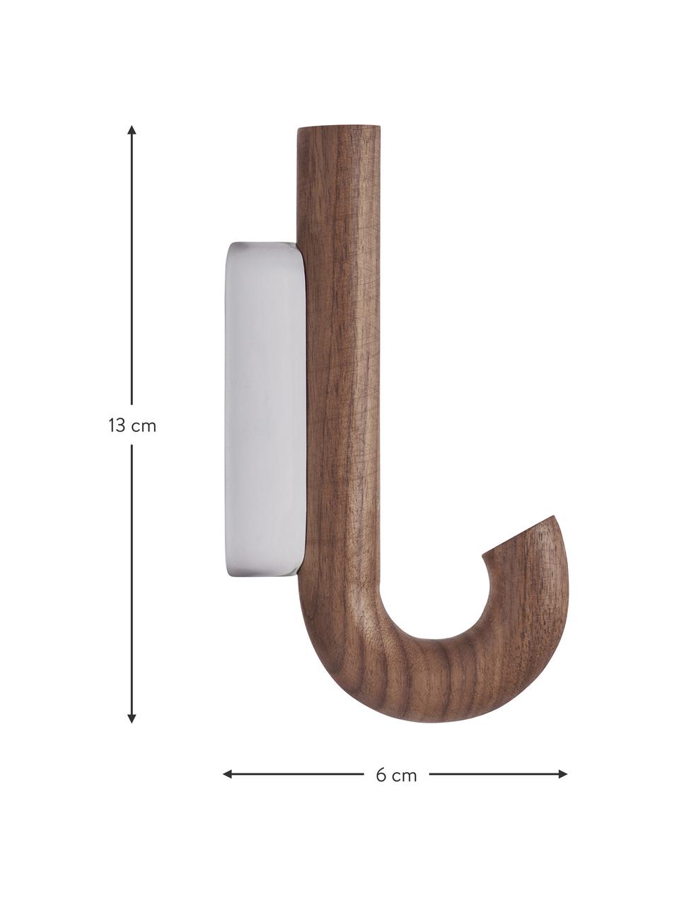 Nástěnný háček z ořechového dřeva Umbrella, různé velikosti, Ořechové dřevo, stříbrná, Š 13 cm, V 19 cm
