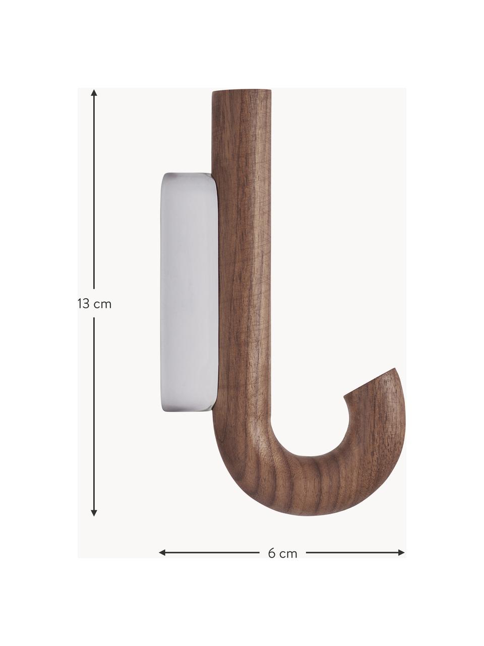 Nástěnný háček z ořechového dřeva Umbrella, různé velikosti, Ořechové dřevo, stříbrná, Š 13 cm, V 19 cm