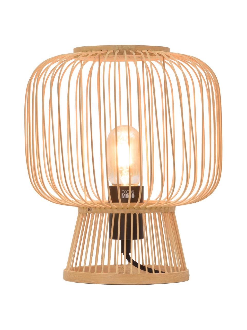 Petite lampe à poser bohème en bambou Cango, Beige, noir