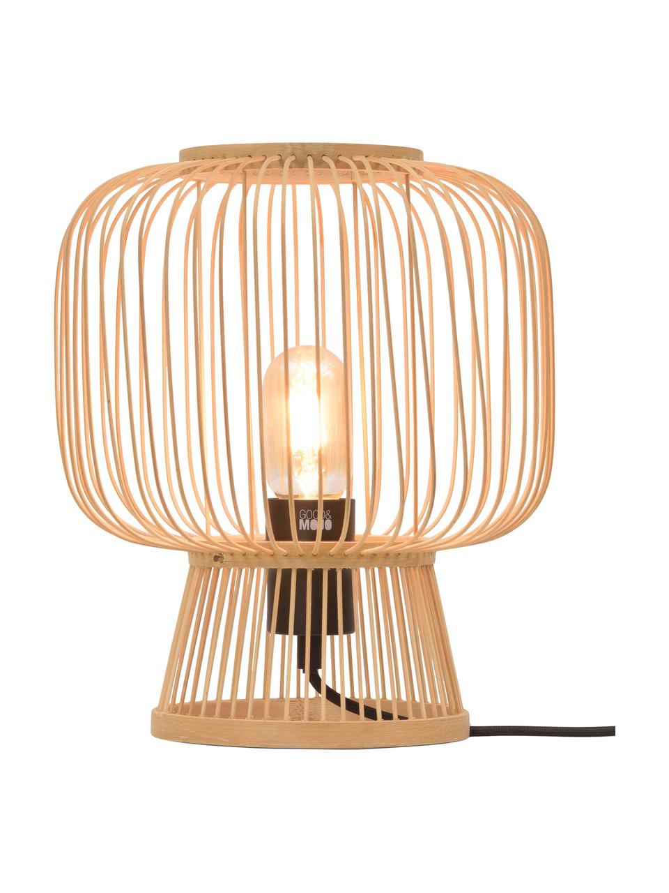 Petite lampe à poser bohème en bambou Cango, Beige, noir