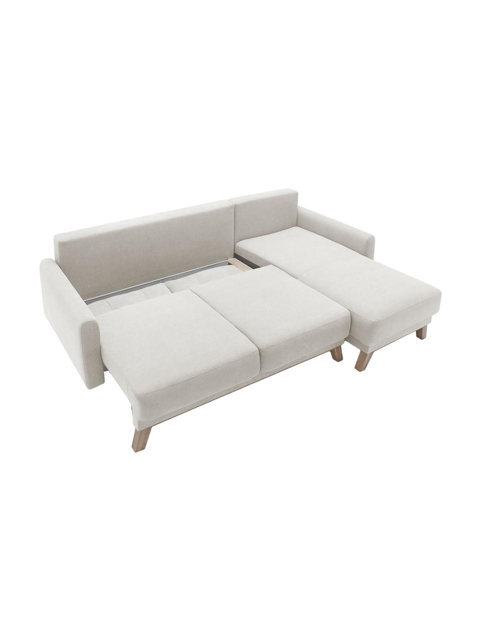 Samt-Schlafsofa Balio (3-Sitzer) mit Stauraum, Bezug: 100 % Polyestersamt Der h, Gestell: Massives Kiefernholz, Spa, Füße: Holz, Samt Cremefarben, B 234 x T 164 cm, Eckteil rechts