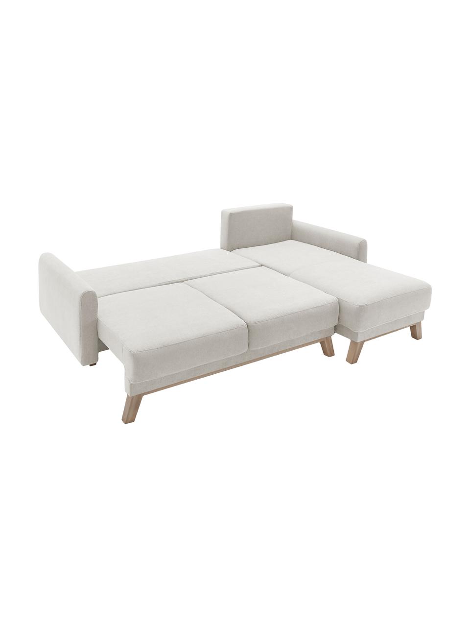 Divano angolare 3 posti in velluto con contenitore Balio, Rivestimento: 100% velluto di poliester, Piedini: Legno, Velluto crema, Larg. 234 x Prof. 164 cm, chaise-longue a destra