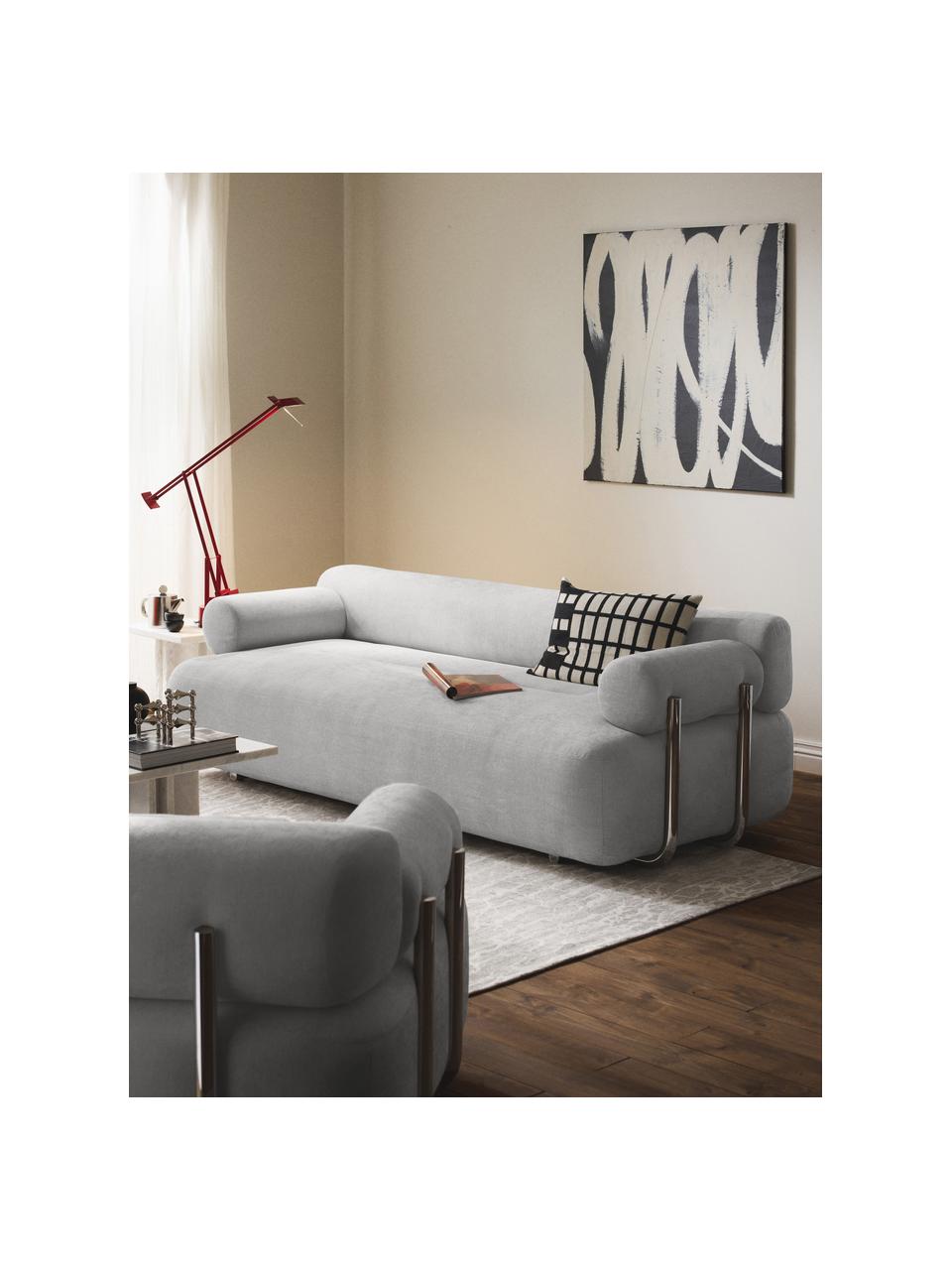 Sofa Stella (3-Sitzer), Bezug: 85 % Polyester, 15 % Baum, Gestell: Massives Fichtenholz, PEF, Füße: Kunststoff, Webstoff Grau, B 222 x T 100 cm