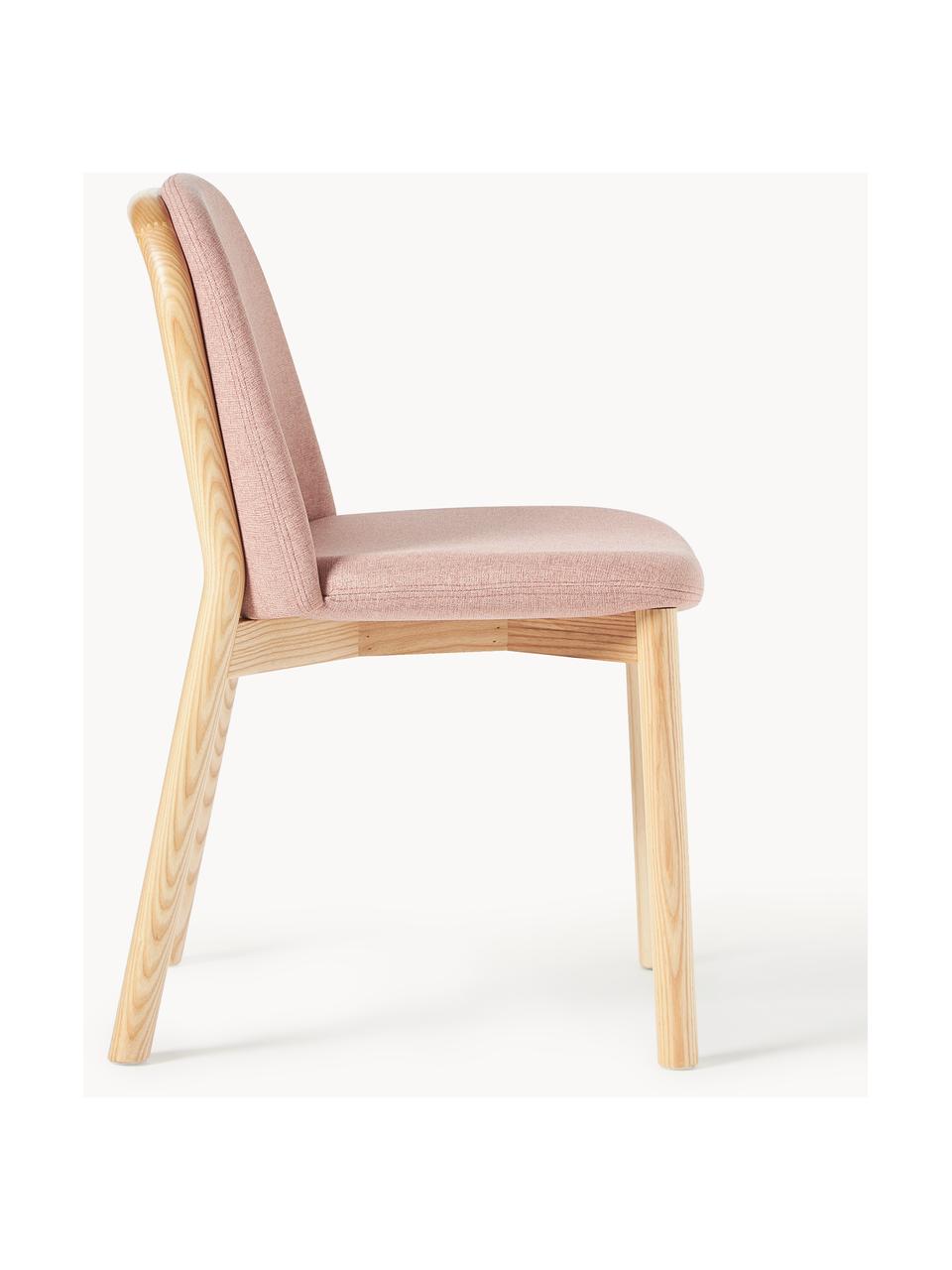 Chaise rembourrée en bois Julie, Tissu vieux rose, bois de frêne clair, larg. 47 x haut. 81 cm