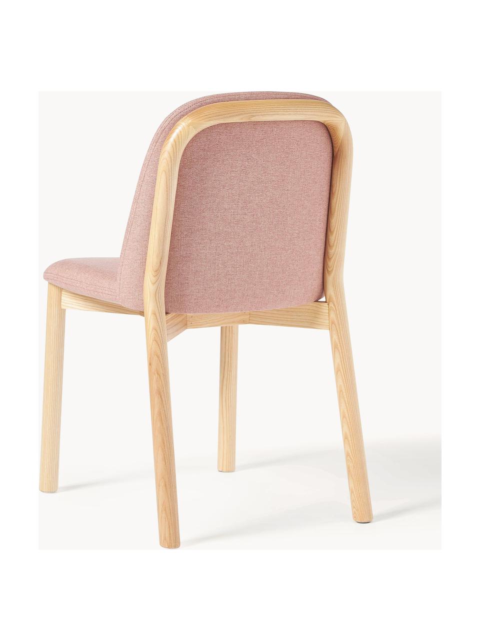 Silla tapizada de madera de fresno Julie, Tapizado: 100% poliéster Alta resis, Estructura: madera de fresno con cert, Tejido rosa palo, madera de fresno clara, An 47 x Al 81 cm