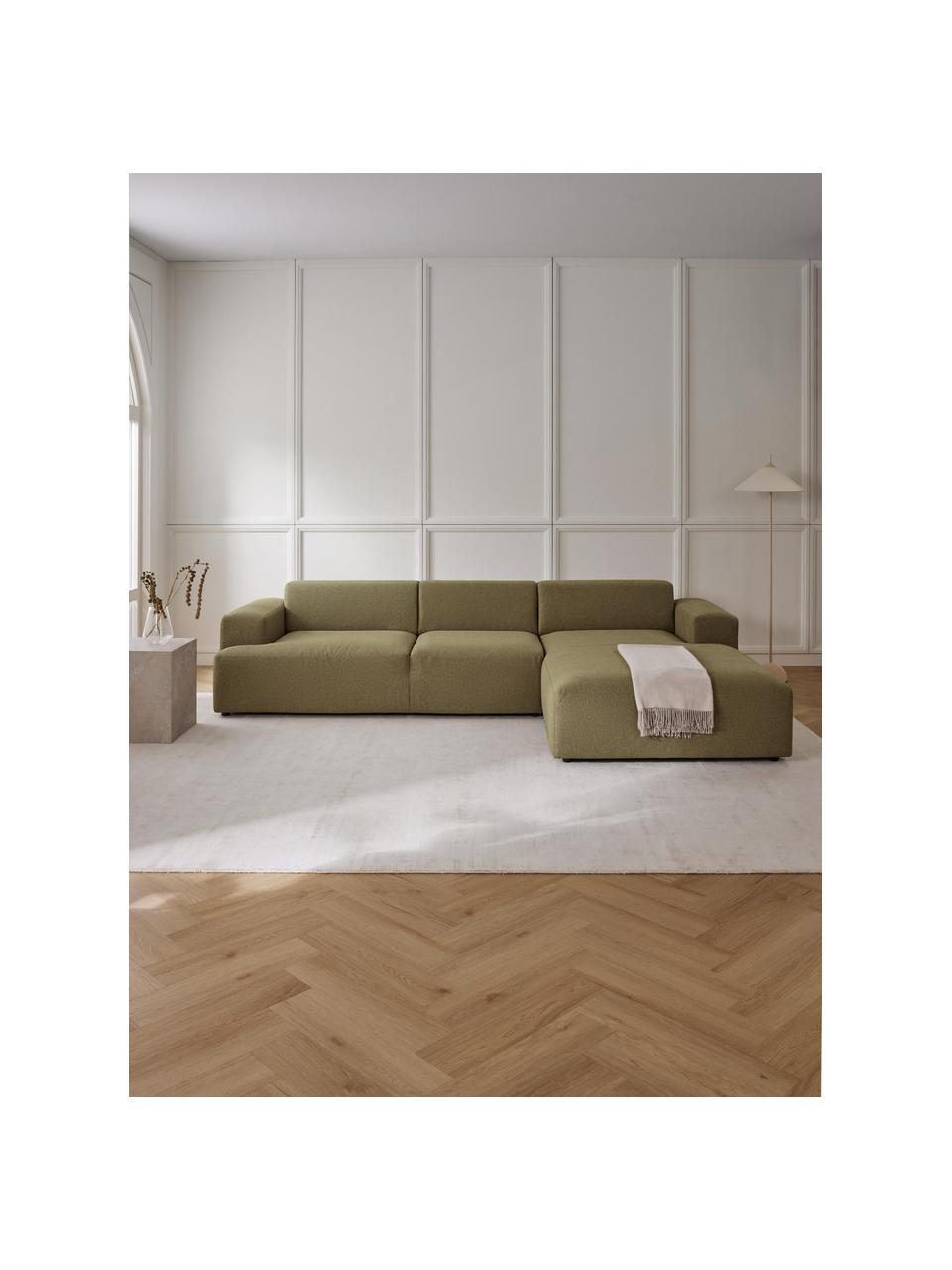 Ecksofa Melva (4-Sitzer), Bezug: 100% Polyester Der hochwe, Gestell: Massives Kiefernholz, FSC, Webstoff Olivgrün, B 319 x T 196 cm, Eckteil rechts