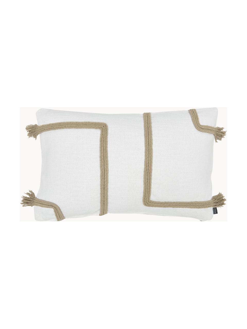 Baumwoll-Kissenhülle Viale mit Quasten, 100% Baumwolle, Weiß, Beige, B 40 x L 60 cm