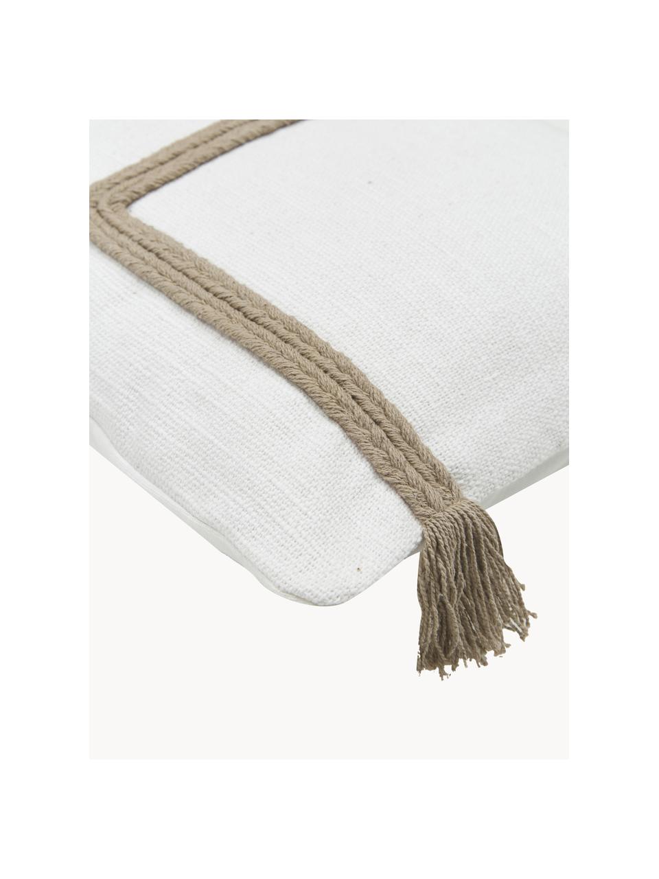 Baumwoll-Kissenhülle Viale mit Quasten, 100% Baumwolle, Weiß, Beige, B 40 x L 60 cm