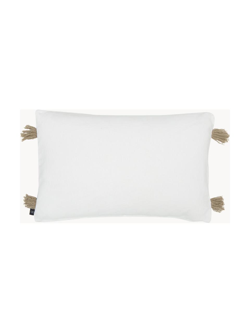 Housse de coussin rectangulaire pur coton Quasten, 100 % coton, Blanc, beige, larg. 40 x long. 60 cm