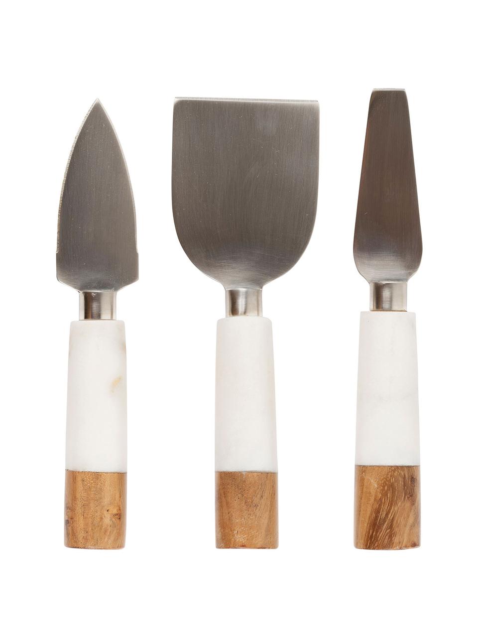 Set de cuchillos de queso en mármol Nevada, 3 pzas., Acero inoxidable, mármol, madera, Beige, blanco, L 21 cm