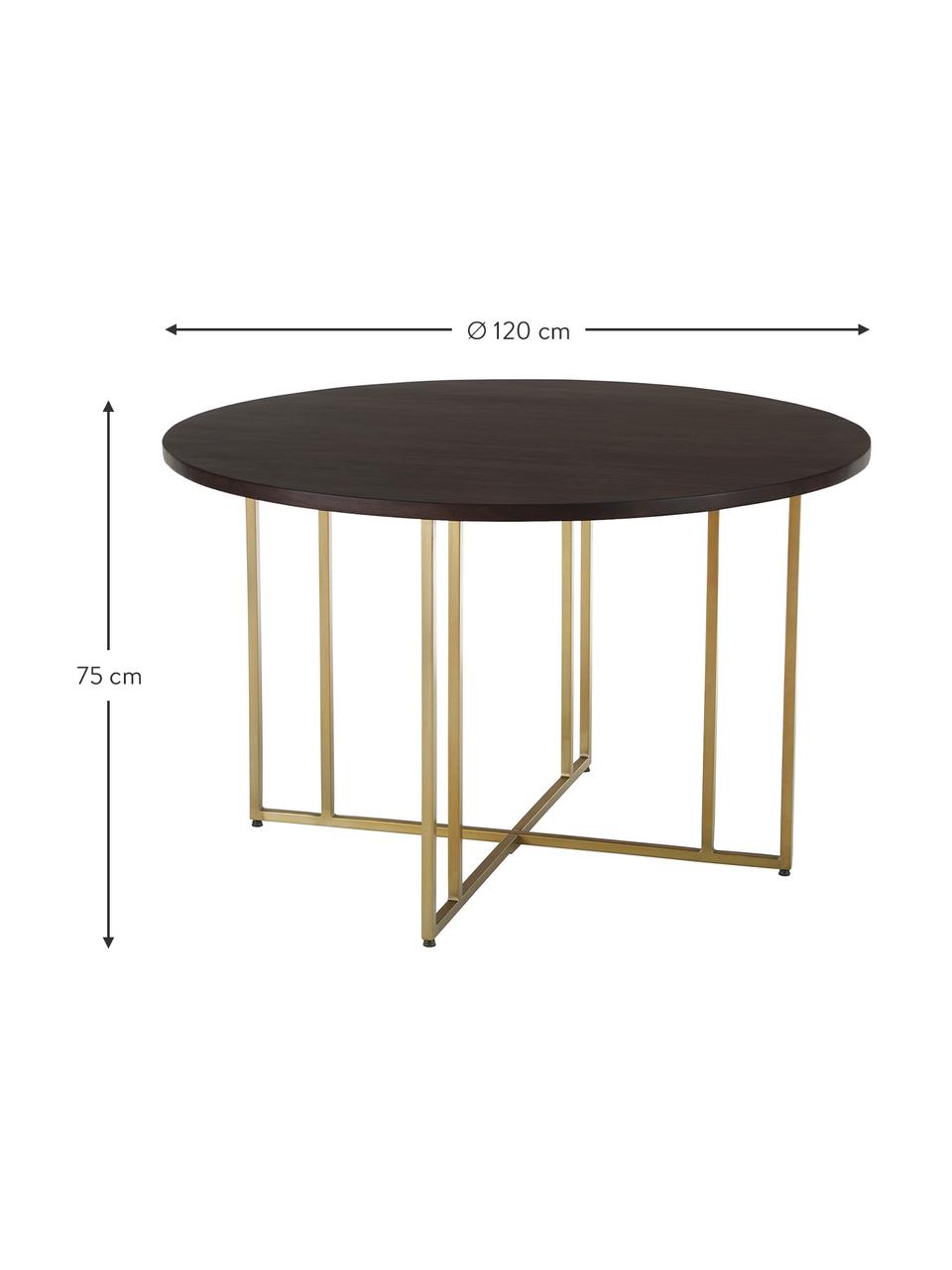 Tavolo rotondo in legno di mango Luca, in verie misure, Struttura: metallo verniciato a polv, Legno di mango, dorato, Ø 120 x Alt. 75 cm