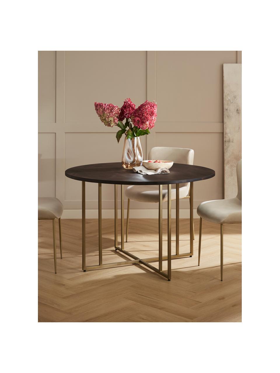 Tavolo rotondo in legno di mango Luca, in verie misure, Struttura: metallo verniciato a polv, Legno di mango, dorato, Ø 120 x Alt. 75 cm