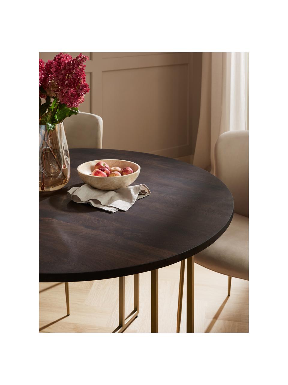 Tavolo rotondo in legno di mango Luca, in verie misure, Struttura: metallo verniciato a polv, Legno di mango, dorato, Ø 120 x Alt. 75 cm