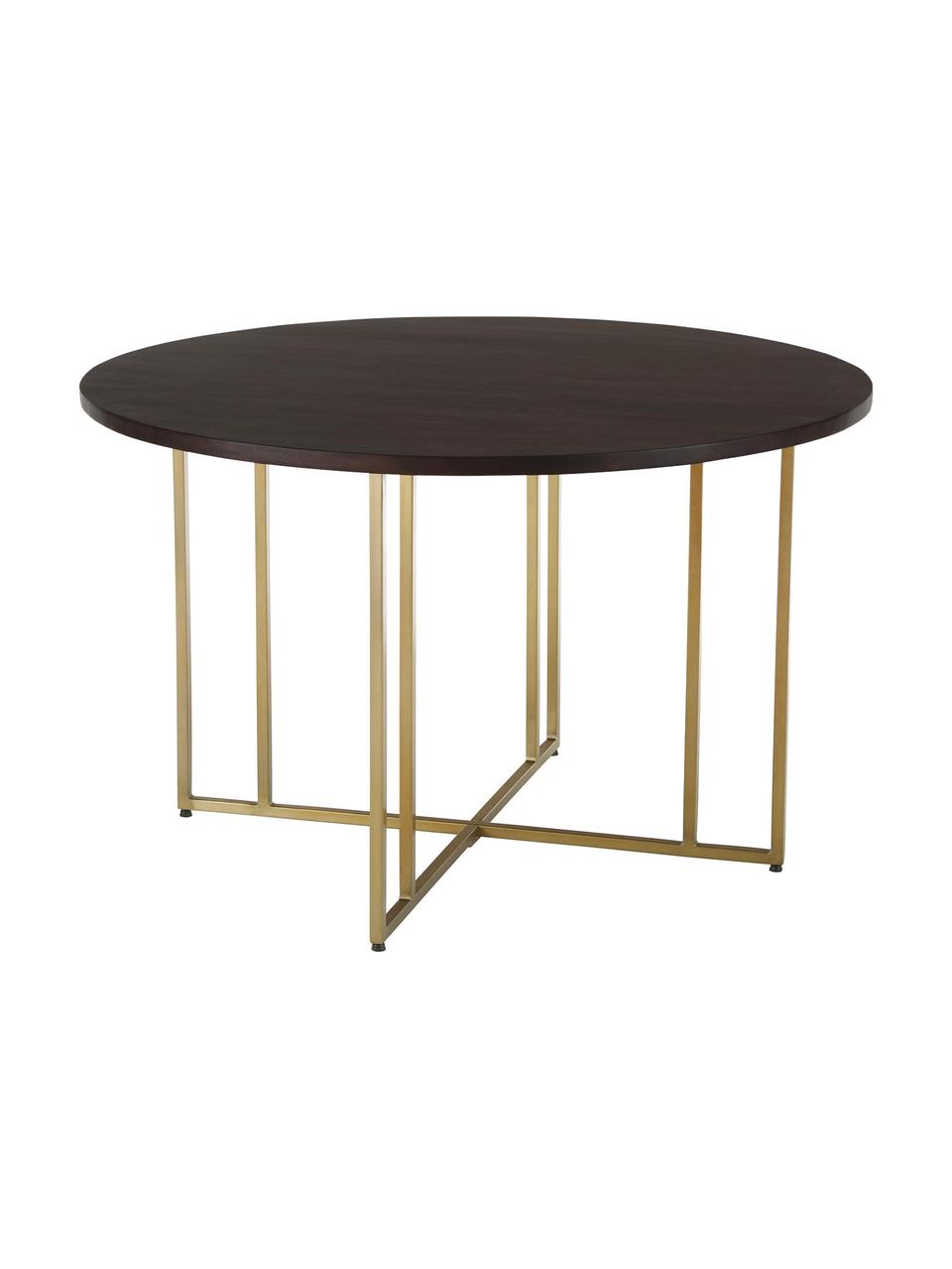 Tavolo rotondo in legno di mango Luca, in verie misure, Struttura: metallo verniciato a polv, Legno di mango, dorato, Ø 120 x Alt. 75 cm