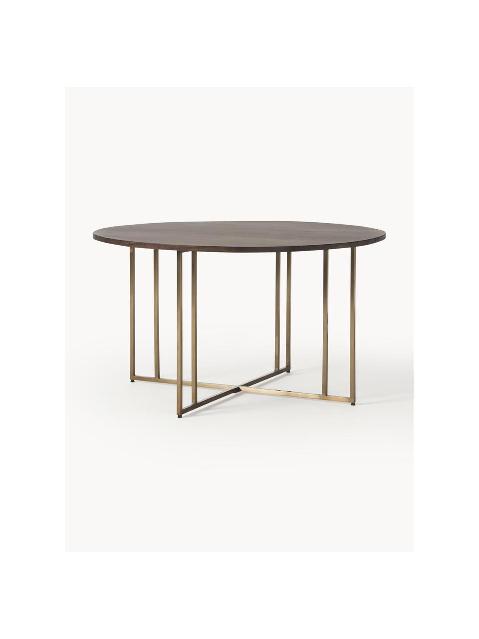 Mesa de comedor redonda de madera de mango Luca, Ø 140 cm, tamaños diferentes, Tablero: madera de mango cepillada, Estructura: metal, con pintura en pol, Madera de mango, dorado, Ø 120 cm