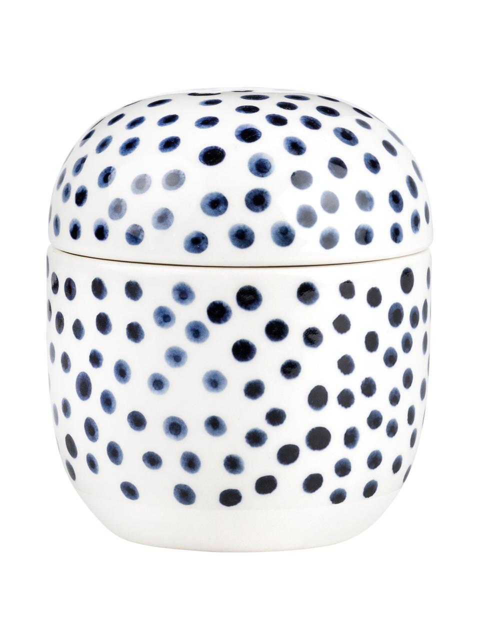 Barattolo portaoggetti in gres Dots, Gres con smalto, Bianco, blu, Ø 10 x Alt. 12 cm