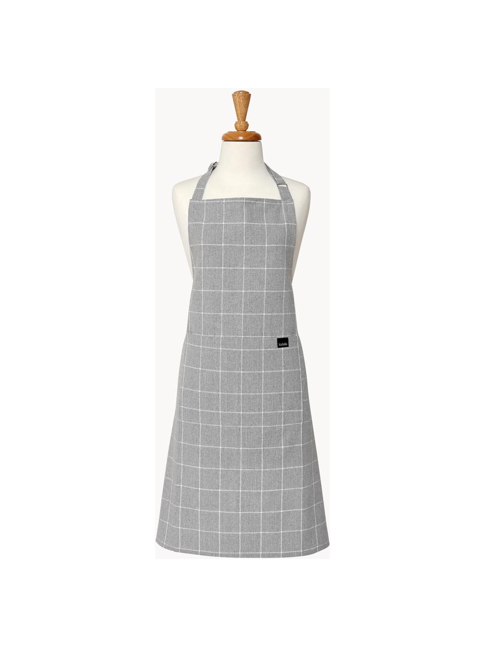 Zástěra Eco Check, Recyklovaná bavlna, polyester, Světle šedá, bílá, Š 70 cm, D 89 cm