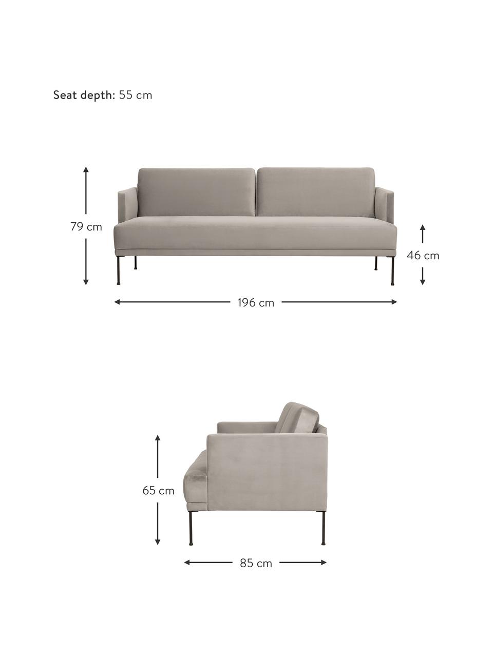 Divano 3 posti in velluto beige con piedini in metallo Fluente, Rivestimento: velluto (copertura in pol, Struttura: legno di pino massiccio, , Piedini: metallo verniciato a polv, Velluto beige, Larg. 196 x Prof. 85 cm