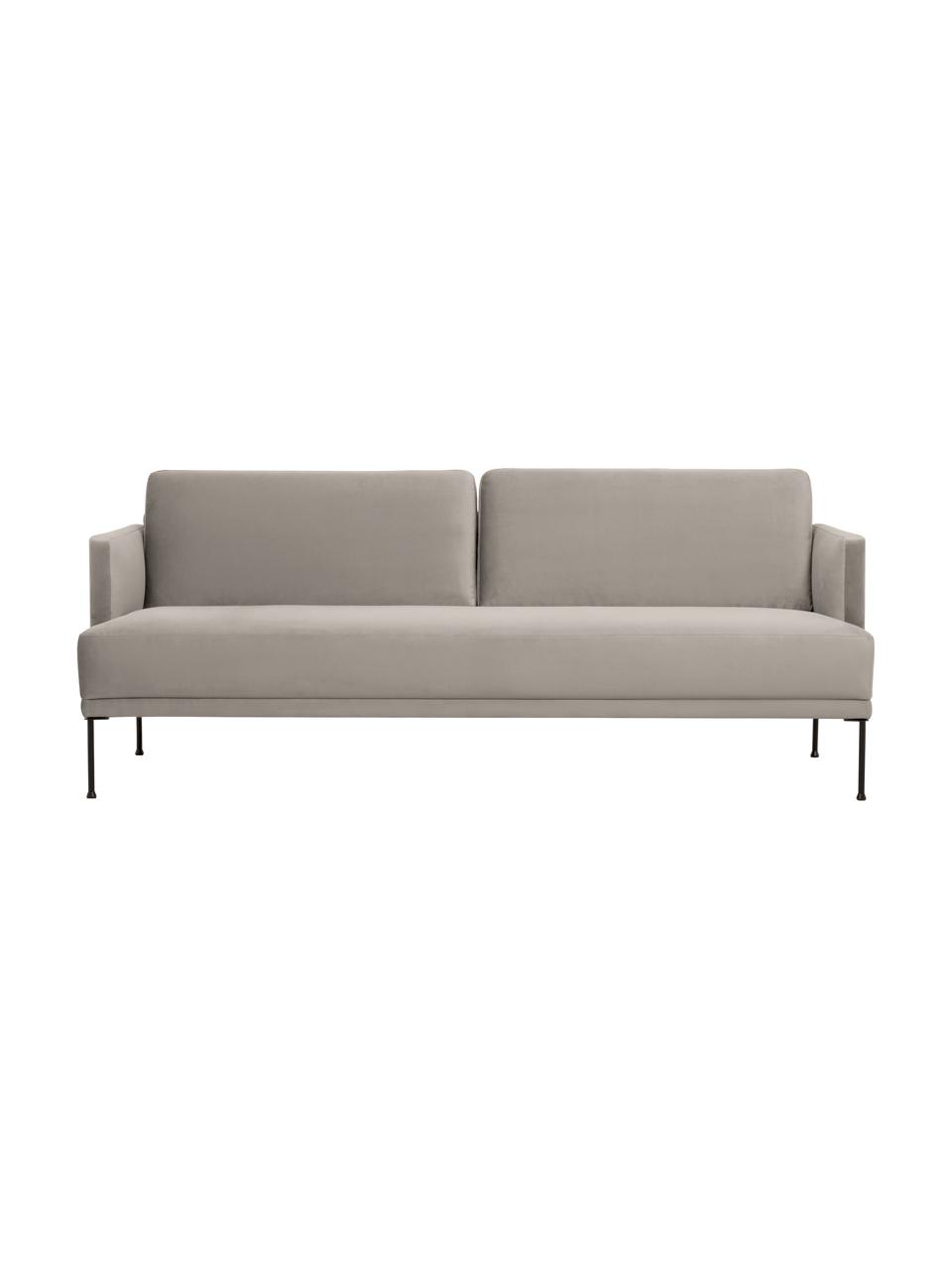 Sofa z aksamitu z metalowymi nogami Fluente (3-osobowa), Tapicerka: aksamit (wysokiej jakości, Stelaż: lite drewno sosnowe z cer, Nogi: metal malowany proszkowo, Beżowy aksamit, S 196 x G 85 cm