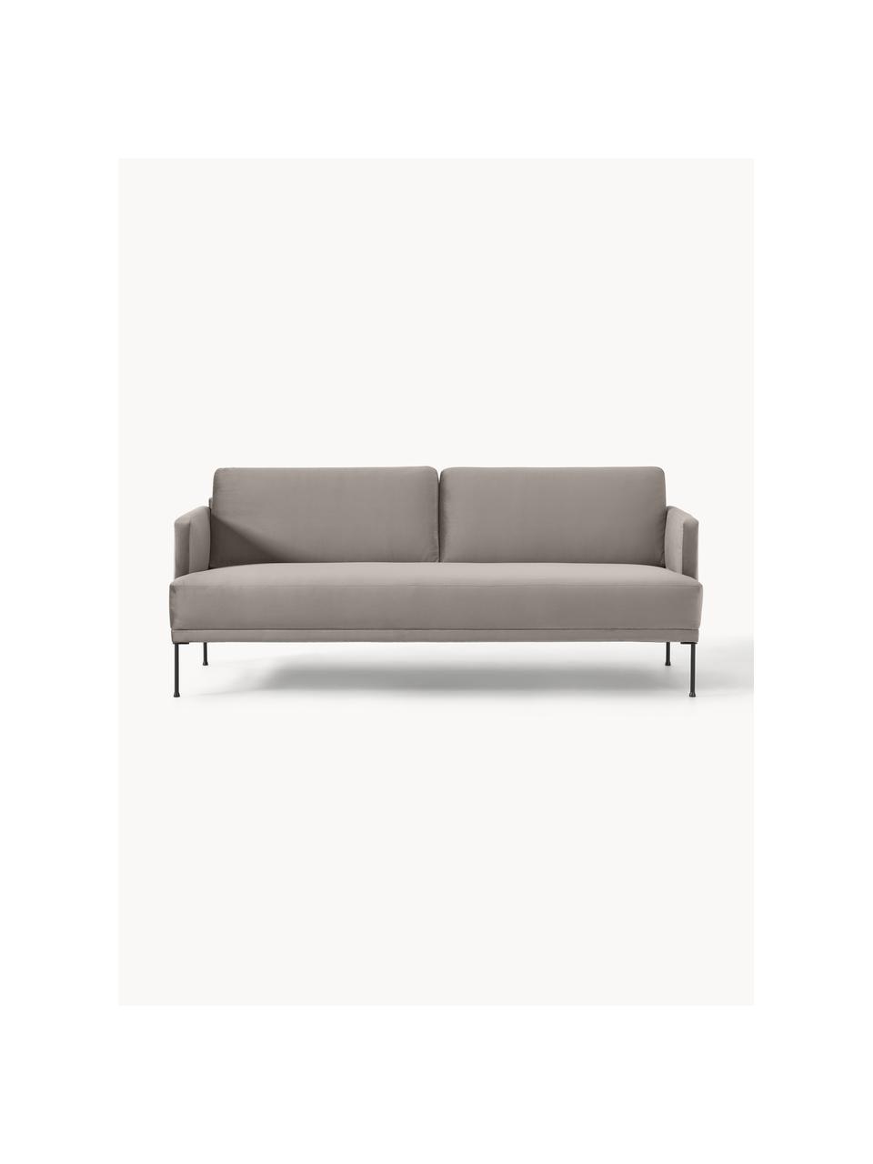 Sofa z aksamitu Fluente (3-osobowa), Tapicerka: aksamit (wysokiej jakości, Stelaż: lite drewno sosnowe, Nogi: metal malowany proszkowo , Greige aksamit, S 196 x G 85 cm