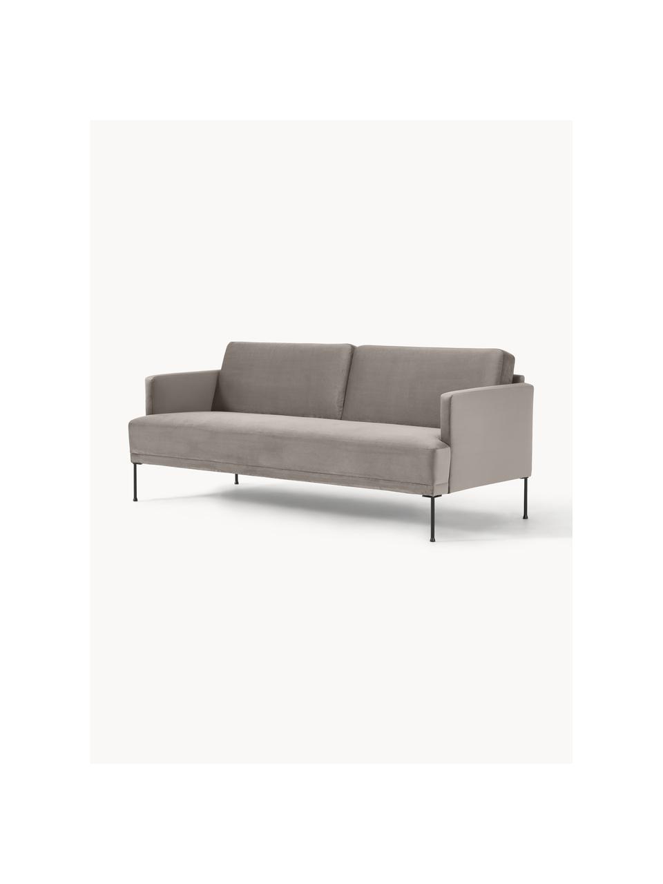 Sofa z aksamitu Fluente (3-osobowa), Tapicerka: aksamit (wysokiej jakości, Stelaż: lite drewno sosnowe, Nogi: metal malowany proszkowo , Greige aksamit, S 196 x G 85 cm