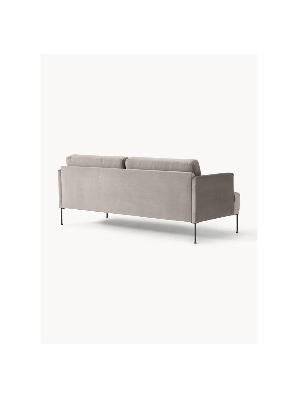 Sofa z aksamitu Fluente (3-osobowa), Tapicerka: aksamit (wysokiej jakości, Stelaż: lite drewno sosnowe, Nogi: metal malowany proszkowo , Greige aksamit, S 196 x G 85 cm