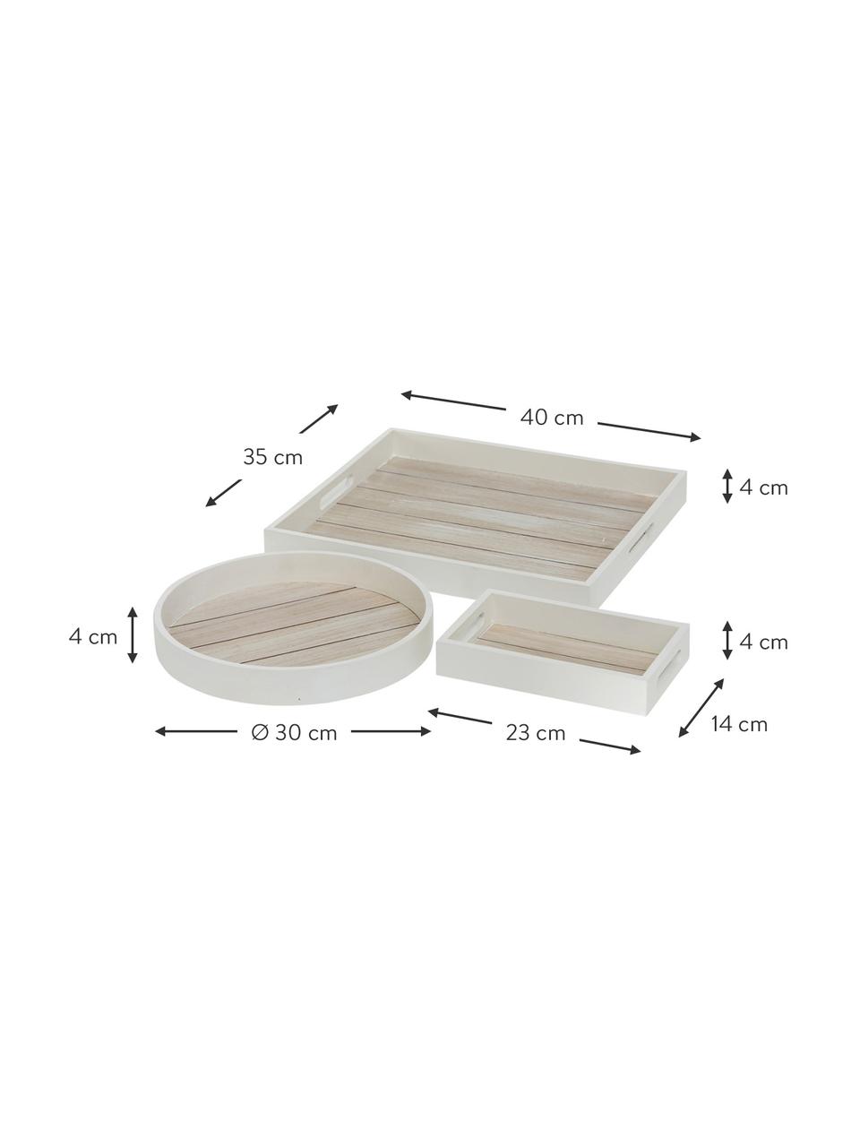 Deko-Tablett-Set Tönning, 3-tlg., Mitteldichte Holzfaserplatte, Holz, Weiß, Braun, Set mit verschiedenen Größen