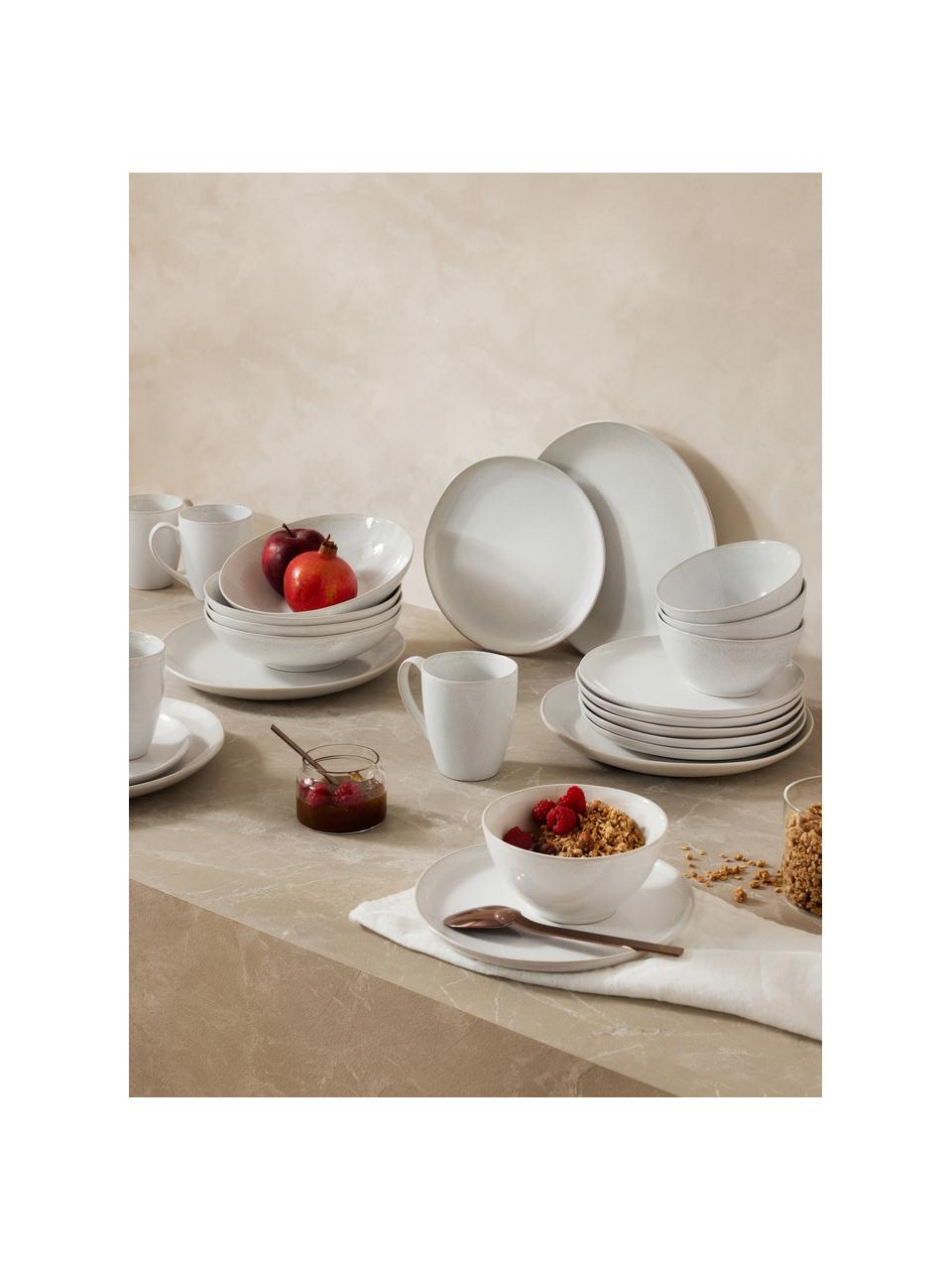 Frühstücks-Set Gemma mit reaktiver Glasur, 4 Personen (12-tlg.), Steingut, Cremeweiß, Set mit verschiedenen Größen