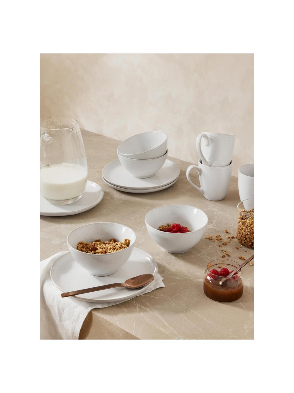Set 12 stoviglie da colazione con smalto reattivo Gemma, 4 persone, Gres, Bianco crema, Set in varie misure