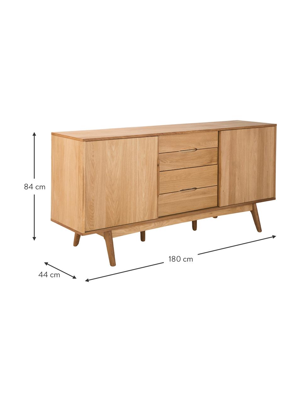 Enfilade plaquée chêne Bettina, Bois de chêne, huilé, larg. 180 x haut. 84 cm