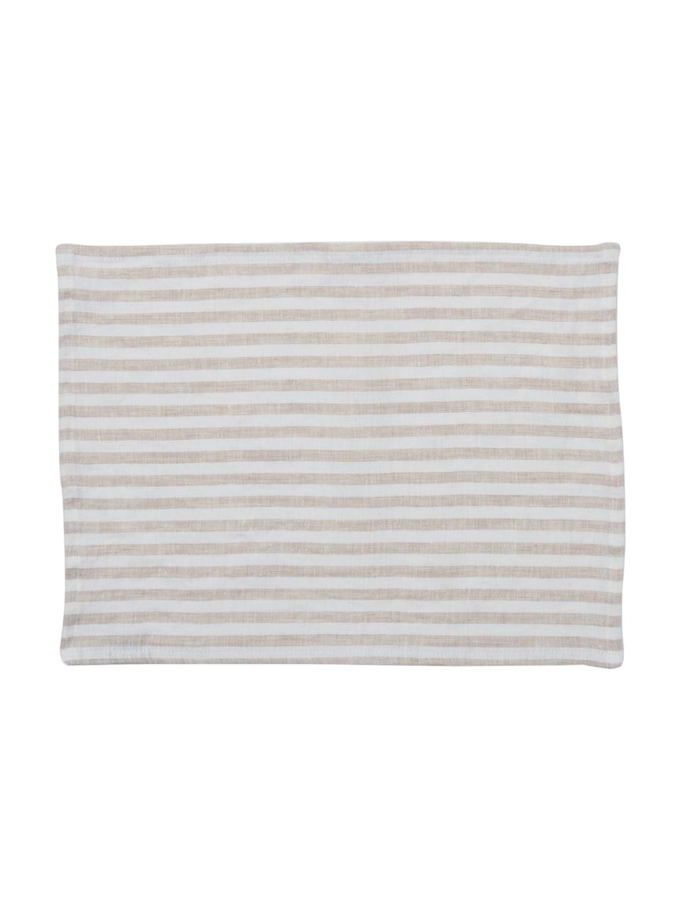 Linnen placemats Solami, 2 stuks, Linnen, Beige, wit, 35 x 45 cm