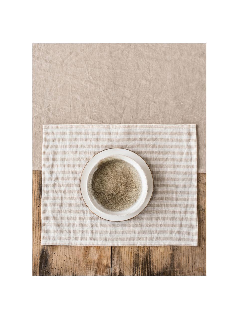 Linnen placemats Solami, 2 stuks, Linnen, Beige, wit, 35 x 45 cm