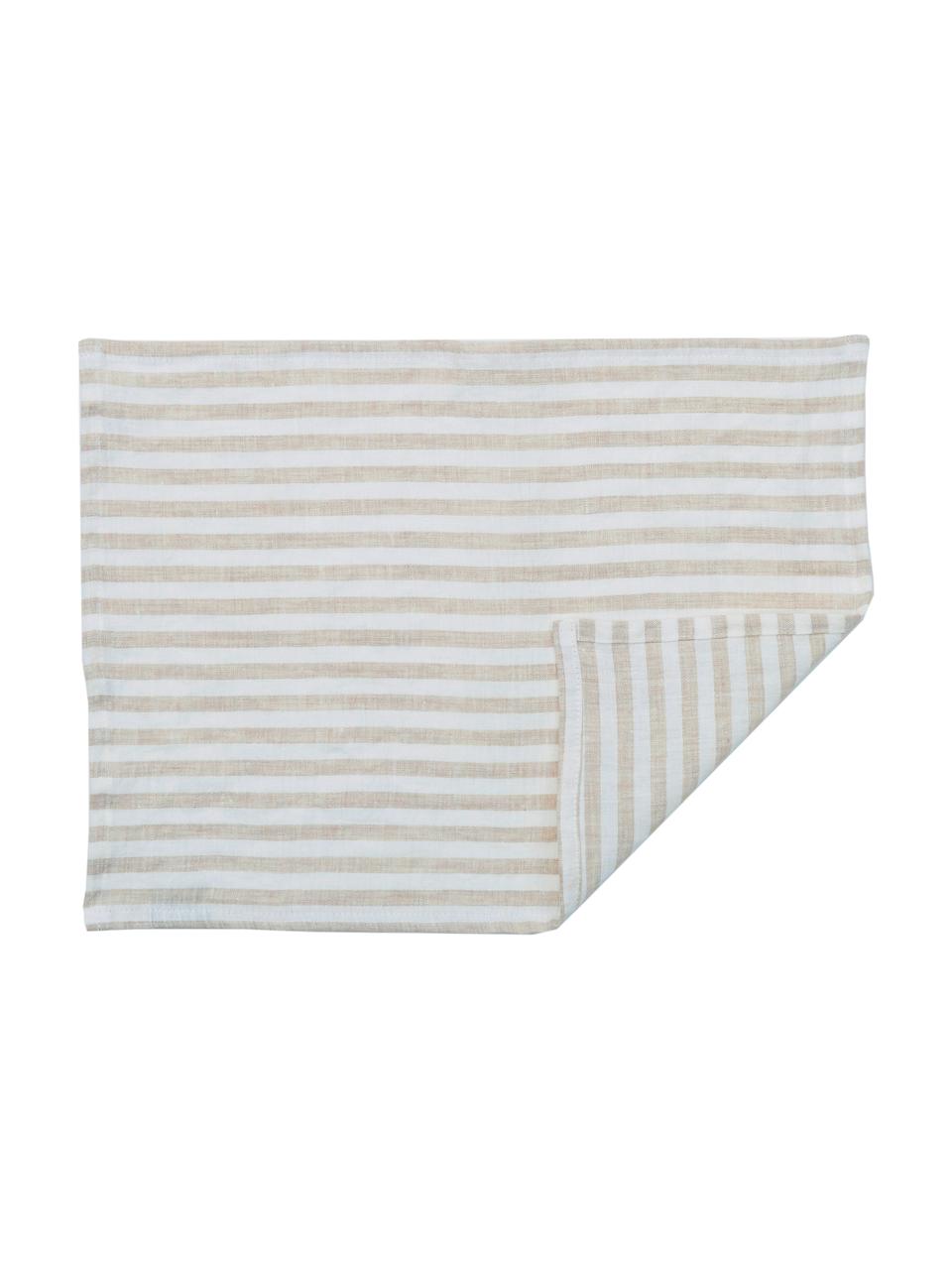 Linnen placemats Solami, 2 stuks, Linnen, Beige, wit, 35 x 45 cm