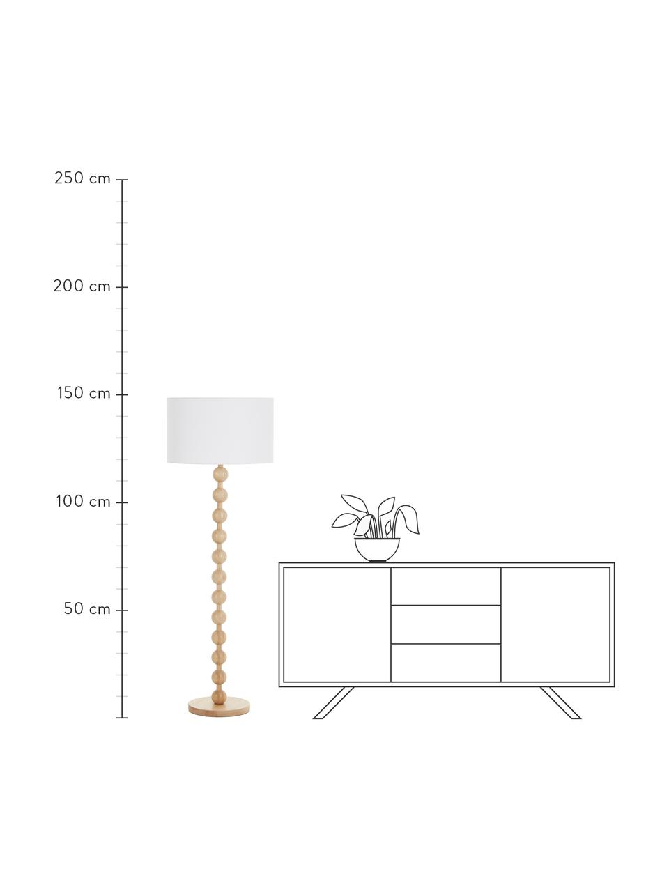 Stehlampe Shona mit Holzfuß, Lampenschirm: Textil, Lampenfuß: Massives Eschenholz, FSC®, Weiß, Eschenholz, Ø 50 x H 149 cm