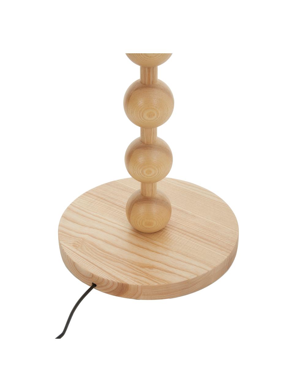 Stehlampe Shona mit Holzfuss, Lampenschirm: Textil, Helles Eschenholz, Weiss, H 149 cm